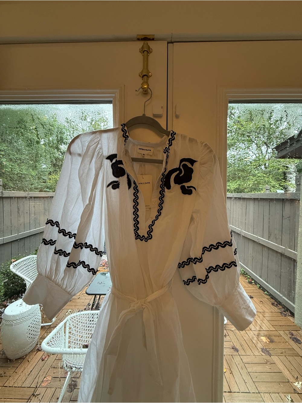 Antik Batik White V-Neck Embroidered Maxi/Midi Dress with Black Trim - Picture 2 of 10